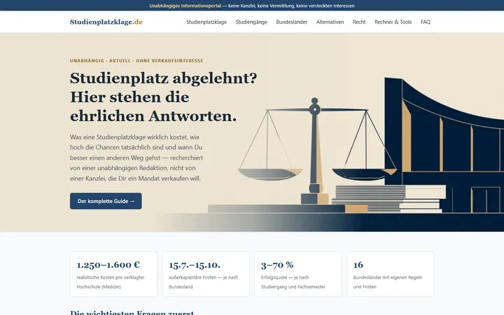Startseite von studienplatzklage.de